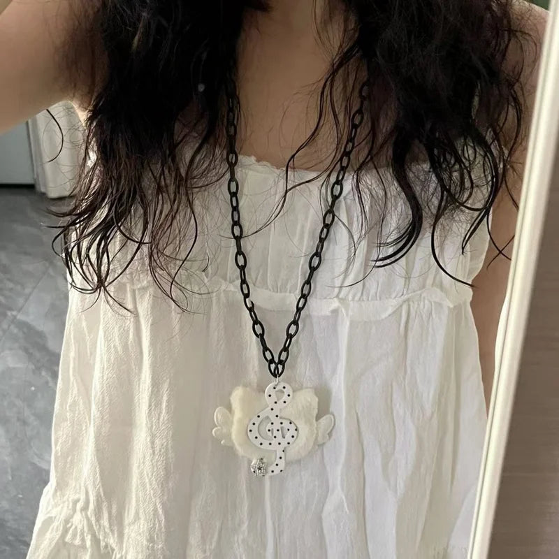 Y2K Harajuku Angel Cat Necklace with Plush Dotted Pendant - Subculture Style