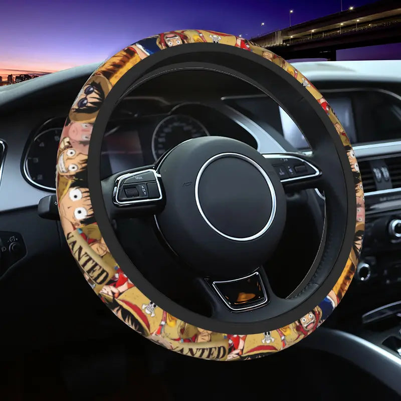 One Piece Car Steering Wheel Cover 37-38cm Soft Elastische Anime Protective Accessory