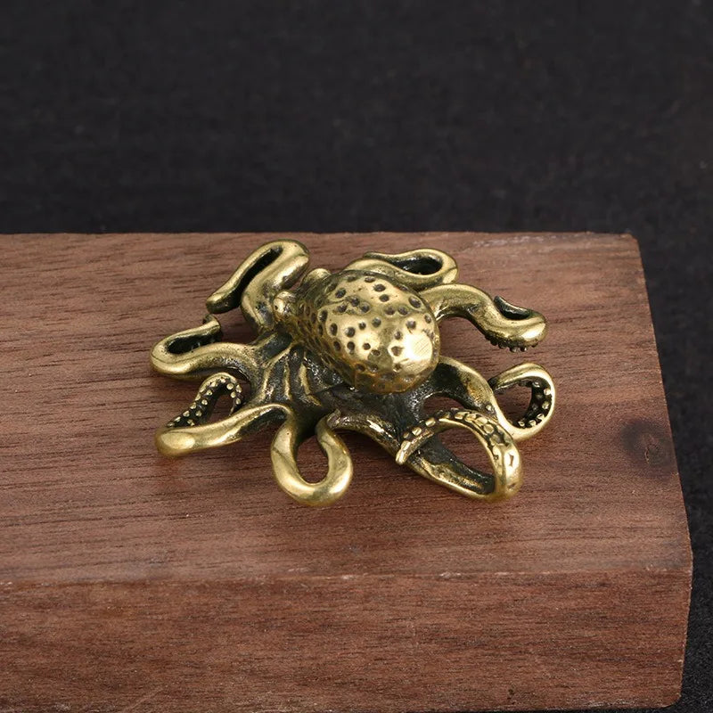 Brass Octopus Figurine - Antique Copper Animal Desk Ornament, Home Decor
