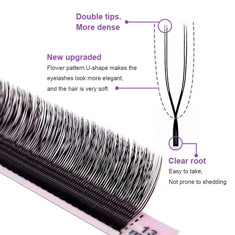 U-Shaped YY Double Tip 2D Volume False Eyelash Extensions - Lightweight & Soft