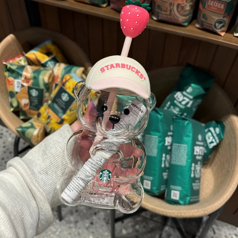 591ml Glass Water Tumbler with Strawberry Decor and Baseball Cap Lid