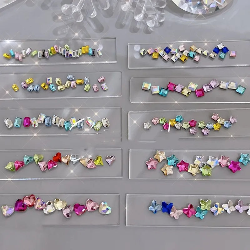 20pcs Colorful Heart Star Zircon Nail Charms Rhinestones 3D Kawaii Nail Art Decorations