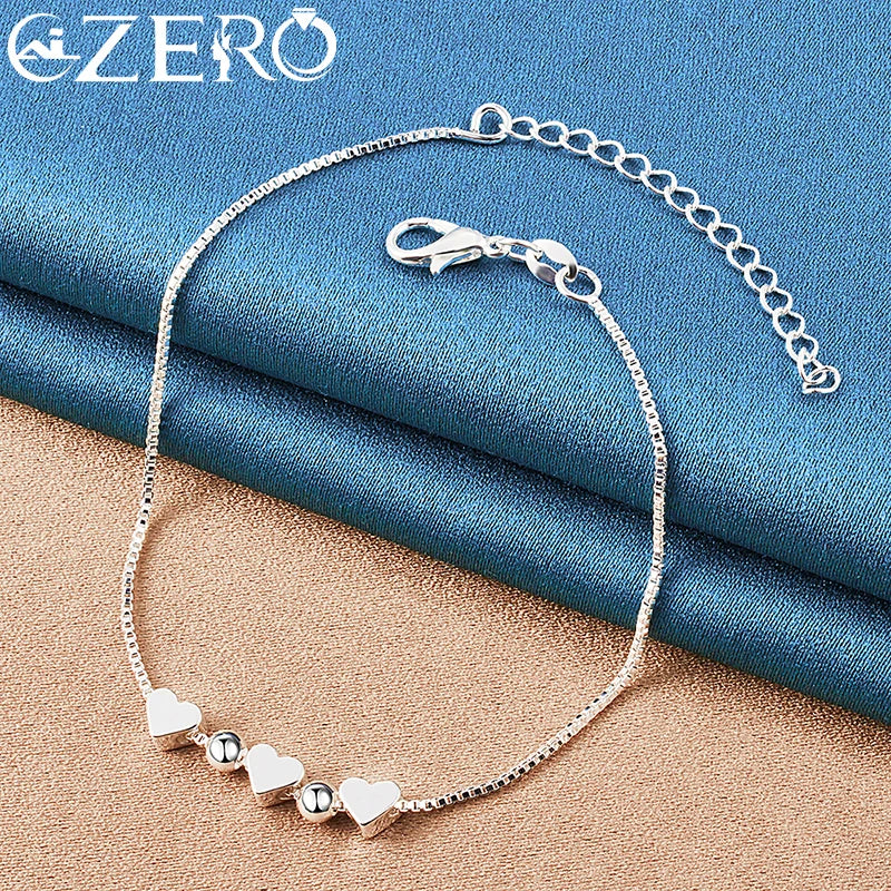 Gold-Plated Silver Heart Beads Chain Bracelet for Women - Wedding & Fashion Jewelry