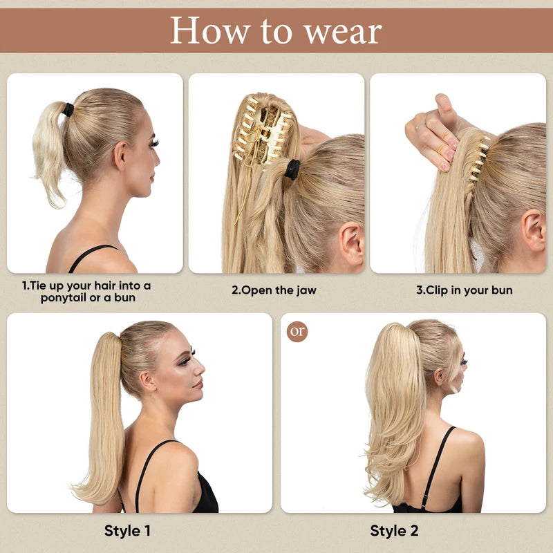 Synthetic Claw Clip-In Ponytail Extensions for Women - Long Hairpiece, Silky Straight