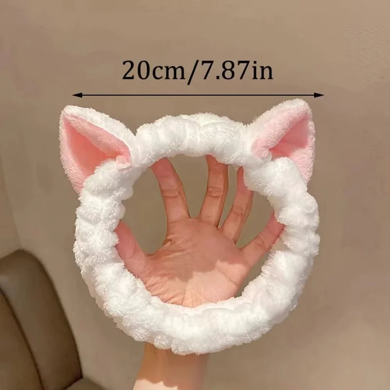 Cute Cat Ear Headband for Women - Soft Fleece Face Mask & Makeup Accessory