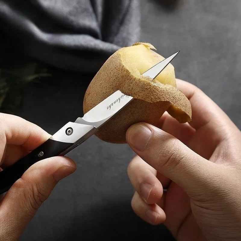 Foldable Fruit Knife with D2 Steel Blade and Ebony Handle - Portable Kitchen Tool