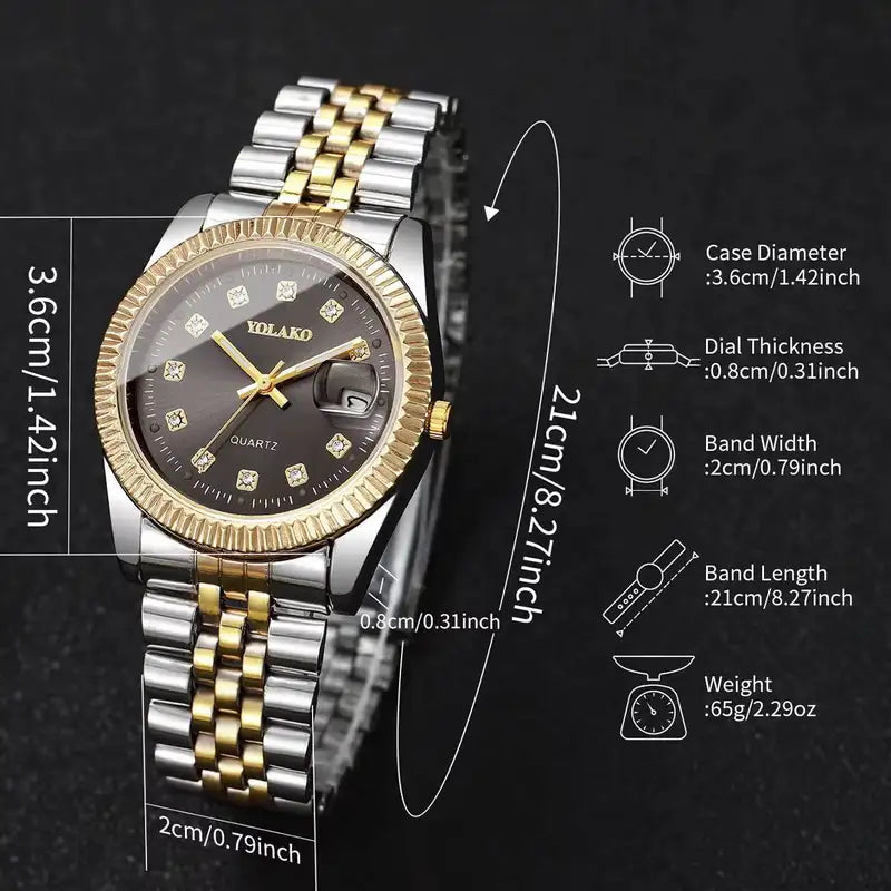 Luxury Rhinestone Quartz Men & Women Watches with Calendar - Fashion Gift Set