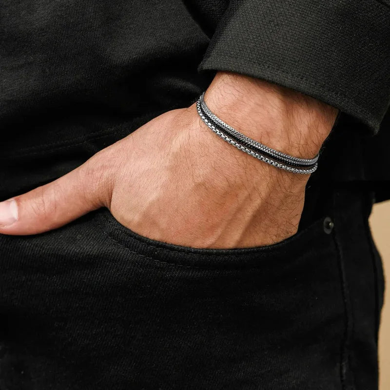 Men's Adjustable Steel Chain Bracelets - Stylish European Jewelry Gift Set