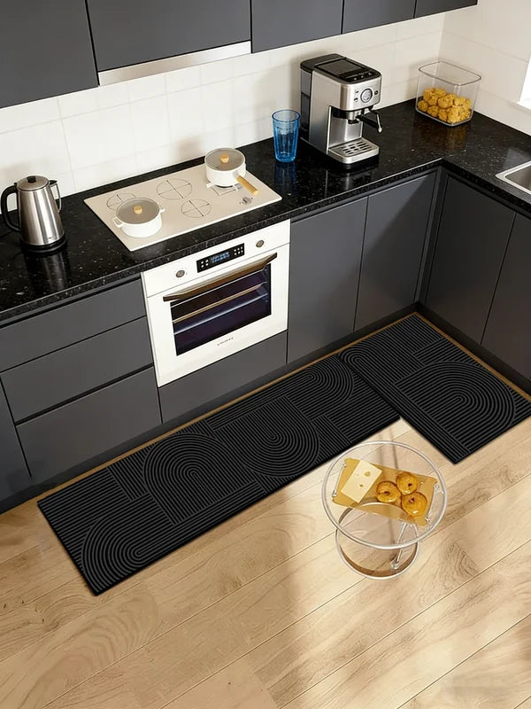 Modern Non-Slip Kitchen & Bath Rug with Geometric Line Pattern - Multiple Sizes
