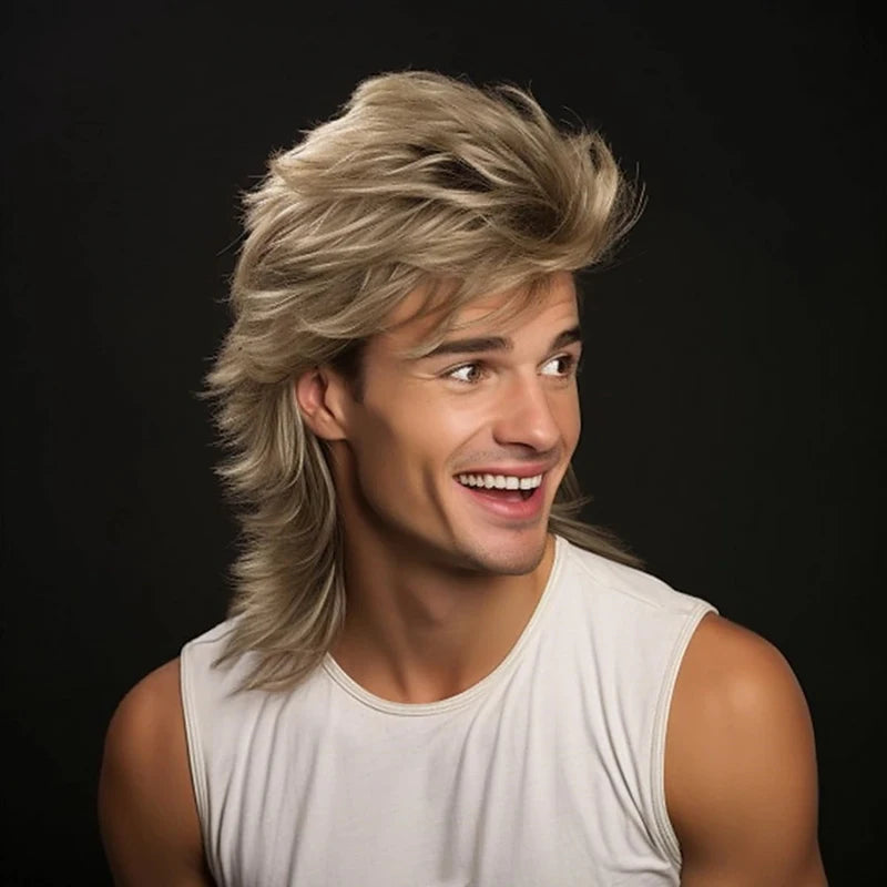 Men's Synthetic Mullet Wig for 70s & 80s Costume Parties - Unisex Cosplay Hairpiece