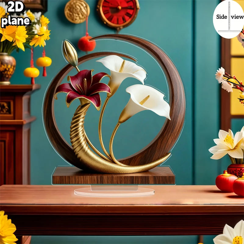 Elegant Flower Curve Acrylic Desktop Decoration for Home & Office - 2D Plan