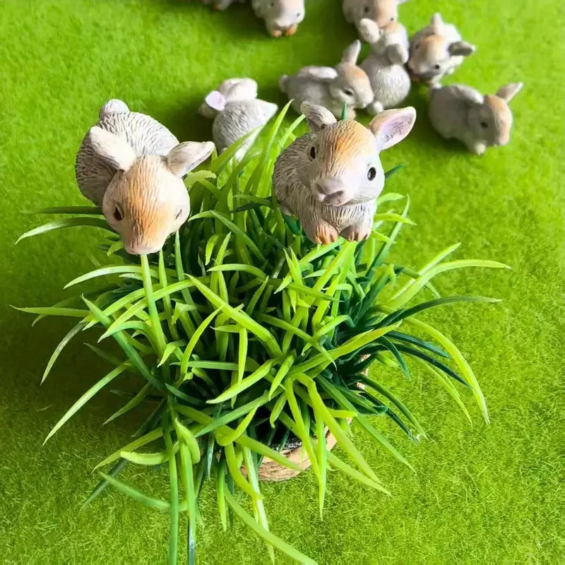 Mini Resin Rabbit Figurines Set - Cute Tiny Animal Garden Decorations, 10 Pack