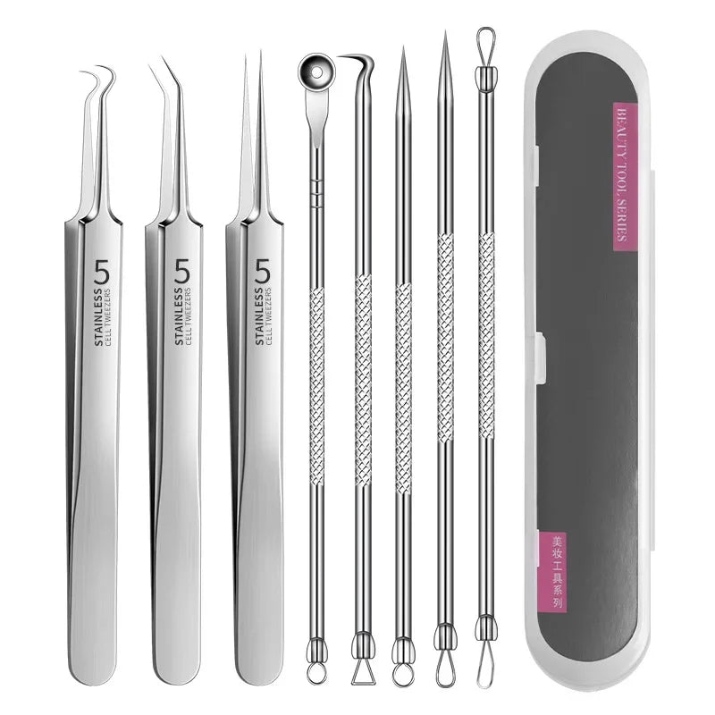 8-Piece Stainless Steel Acne Needle Tool Set for Blackhead Removal & Home Skin Care
