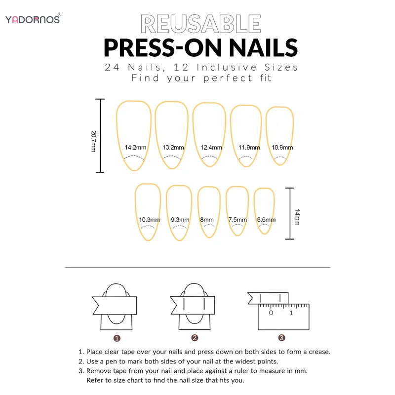 24Pcs Fake Nails Set with Gold Star Pattern - Press On Almond Shape Manicure