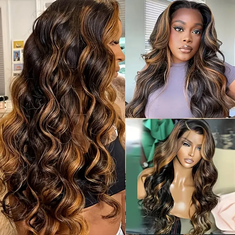 Human Hair Body Wave Wig with Highlights - No Sew In Clip-In Half Wigs 30 Inch