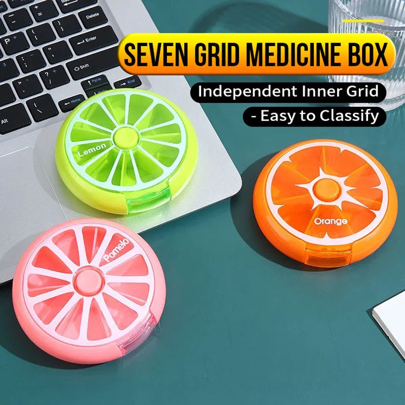 Round Medicine Storage Box 7-Grid Portable Weekly Organizer with Sealed Lid