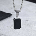 Men's Black Enamel Necklace with Geometric Square Dogtags - Stainless Steel, Anniversary Gift