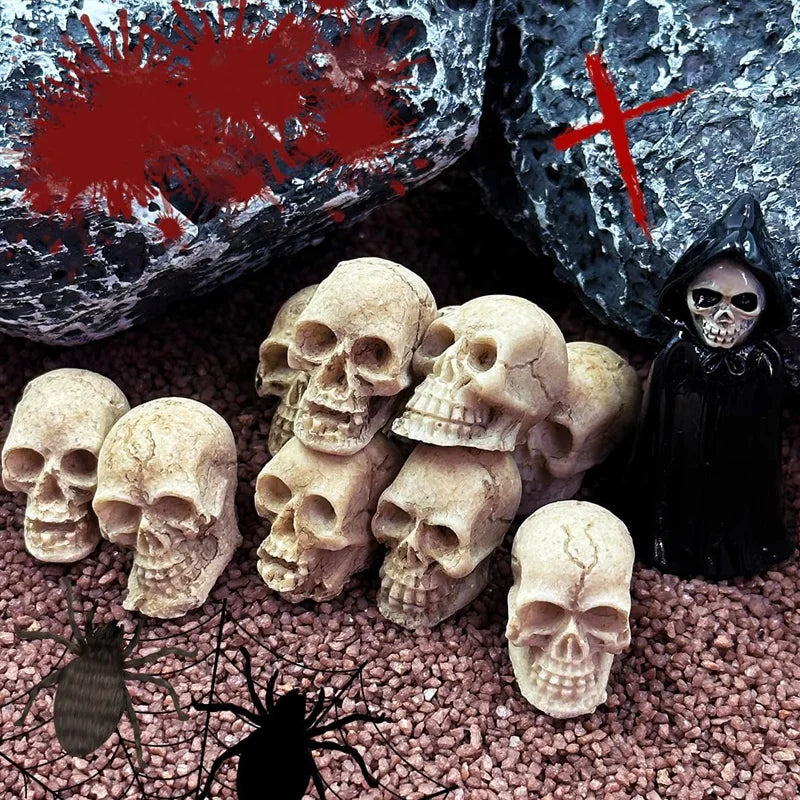 Mini Skull Figurines Set - Resin Skeleton Head Decorations for Fairy Gardens & Halloween - 5 or 10 Pieces