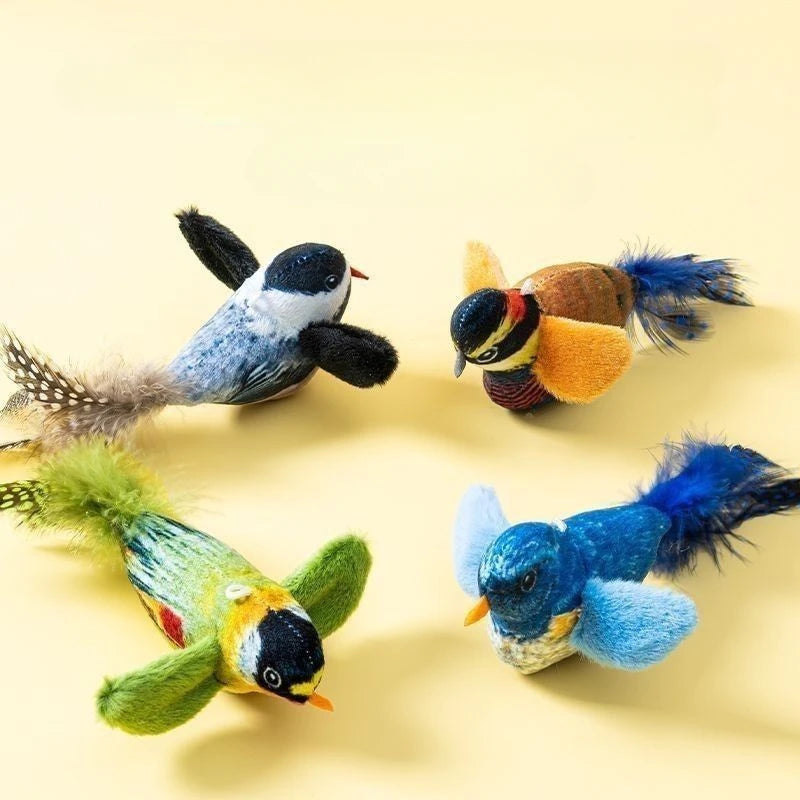 Indoor Interactive Cat Bird Toy with Sound Teaser Wall Hanging Plush Plaything