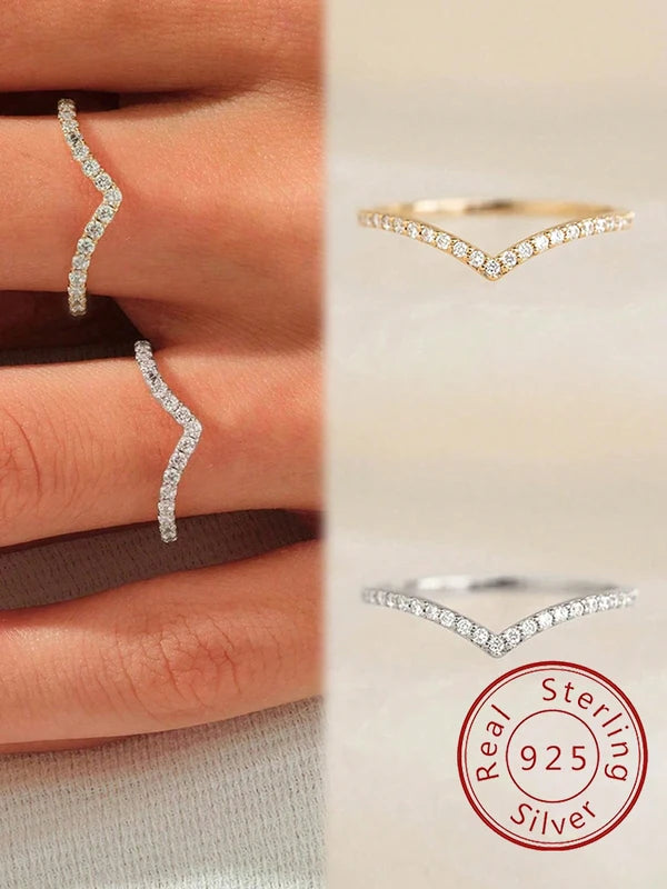 V-Shaped Zircon Silver Ring for Women - Anniversary & Party Jewelry