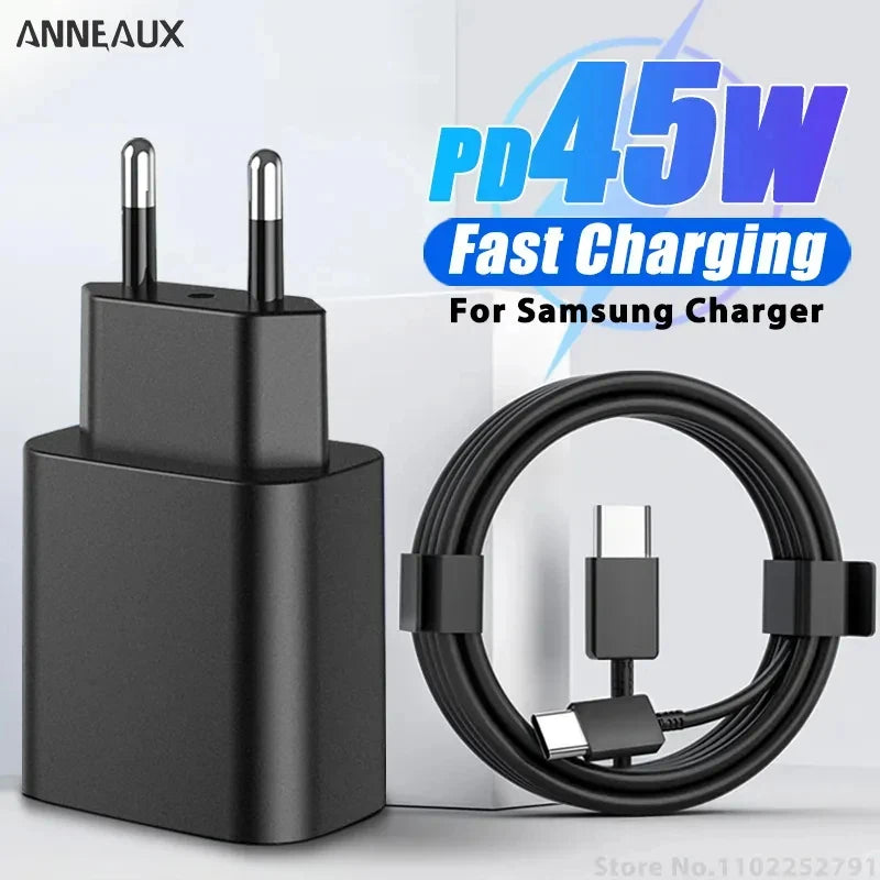 PD 45W Super Fast USB-C Charger for Samsung Galaxy Phones - 2M Cable & US/EU/CH/IL Plug Options