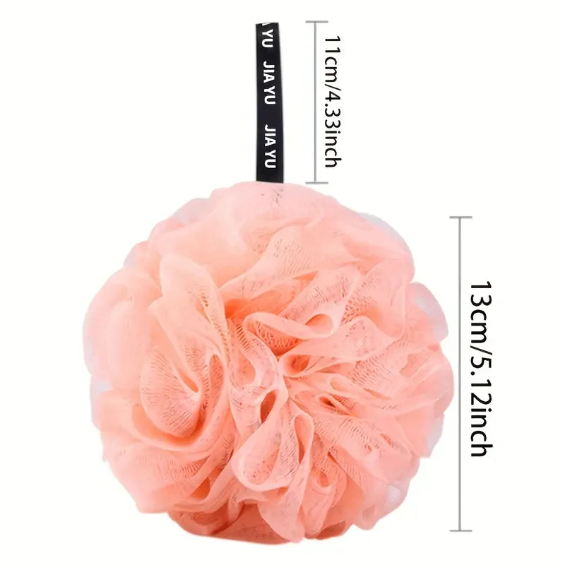 Colorful Mesh Shower Pouf with Loofah & Bath Ball - Soft & Gentle Skin Exfoliating