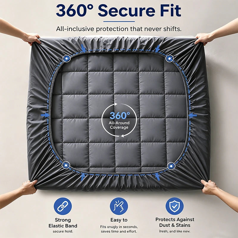 Dark Grey & White Mattress Topper Protector - 360GSM Comfort & Protection