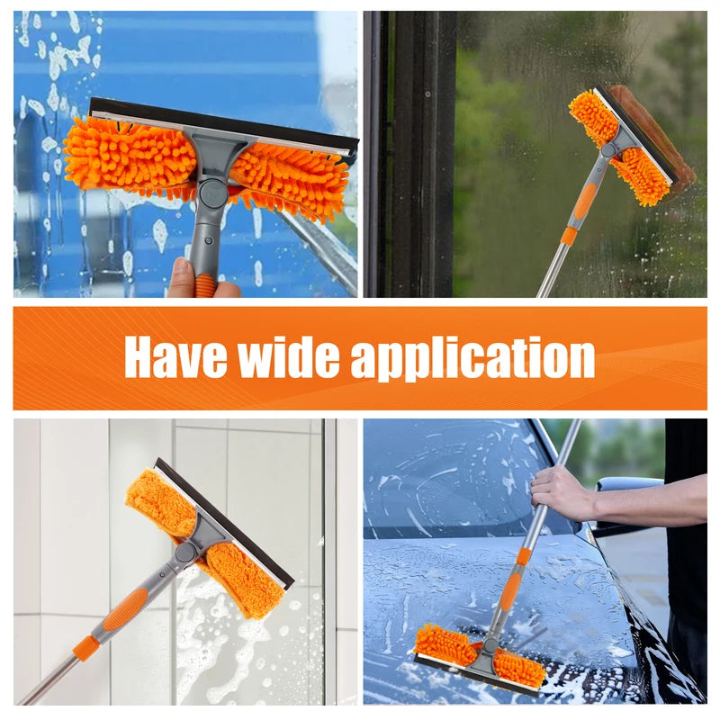 Extended Window Cleaning Kit with 2-in-1 Squeegee and Duster, 180° Swivel, Multiple Lengths
