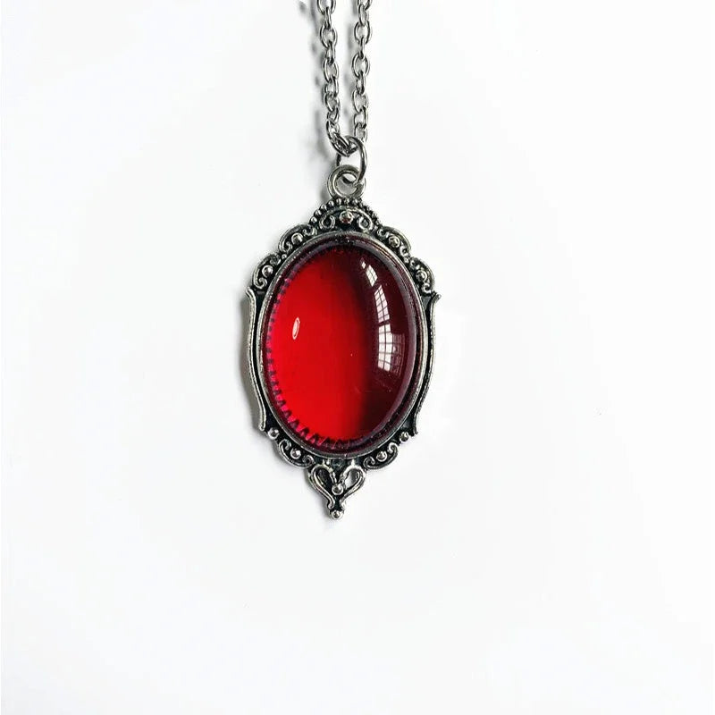 Vintage Gothic Red and Black Quartz Crystal Cameo Pendant Necklace for Women and Gift