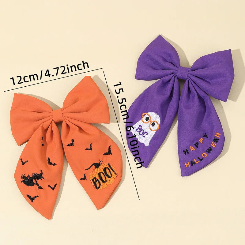 Halloween Gothic Hair Clips Set - Ghost Bat Pumpkin Embroidery for Girls & Children