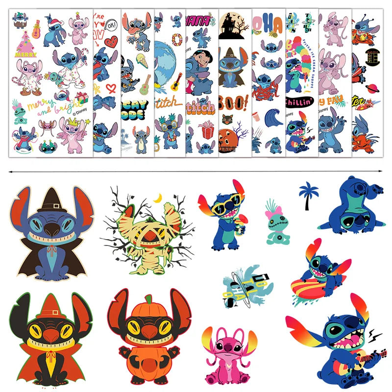 10pcs Cartoon Interstellar Baby Stitch Temporary Tattoo Stickers Halloween Party Body Art