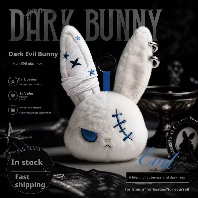 Gothic Bunny Plush Keychain with Bandage Design - Kawaii Car & Bag Charm