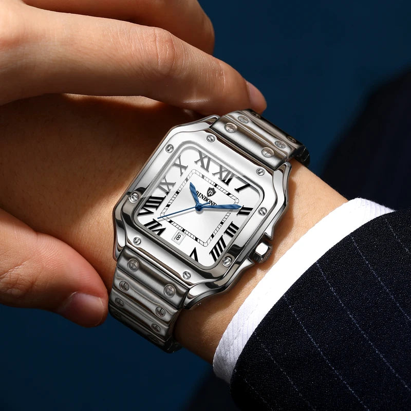 Men's Quartz Watch Waterproof Luminous Auto Date Stainless Steel Casual Wristwatch