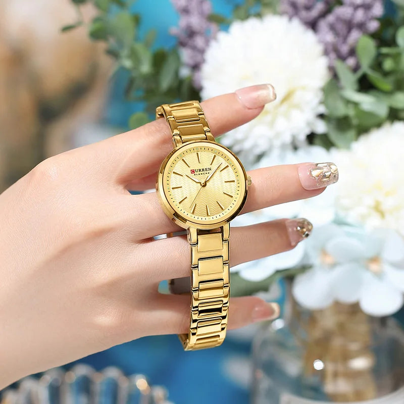 Elegant Ladies Watch with Ripple Dial, Water-Resistant Fashion Timepiece for Women