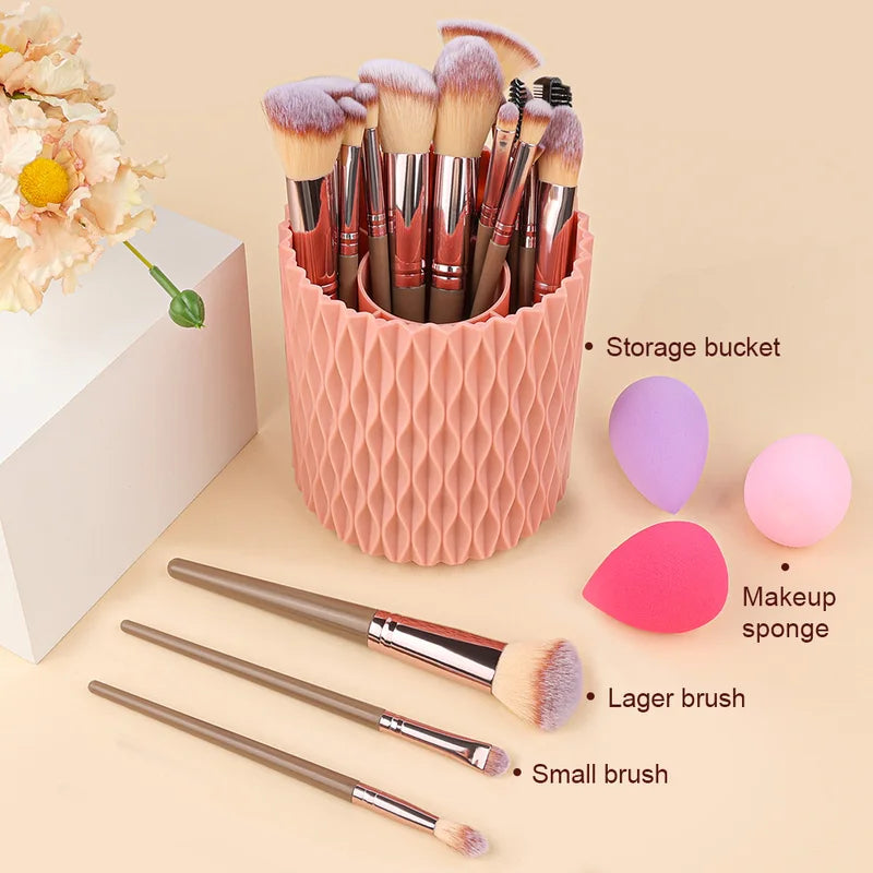 Makeup Brush Set with Sponges and Puffs - 20 Pieces for Face & Eye Makeup