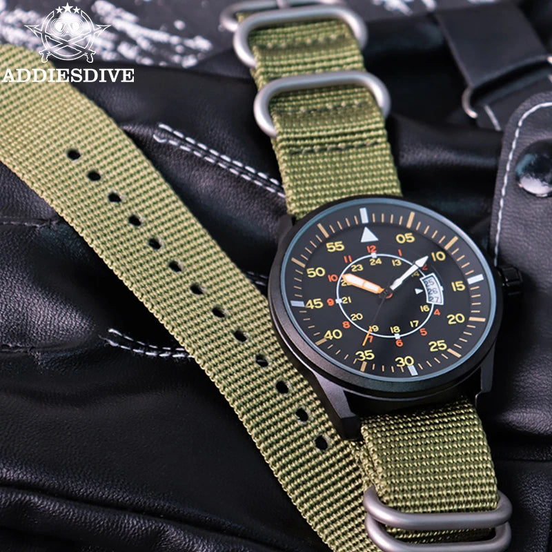 Men's 44mm Quartz Watch Waterproof 50m Large Dial Nylon Strap Analog Timepiece