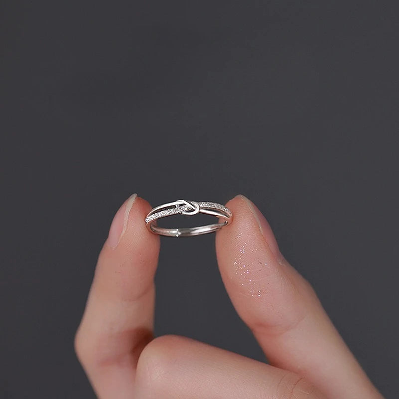 Sterling Silver Twisted Zircon Adjustable Ring for Women Girl Jewelry