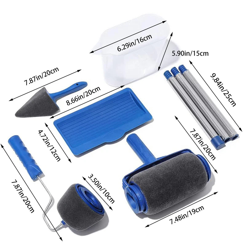 Paint Roller Brush Kit with Foam & Triangular Brushes for Interior Walls