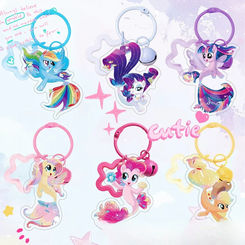 Anime My Little Pony Keychain Set - Kawaii Acrylic Fluttershy Twilight Rainbow Dash Pendant with Bell