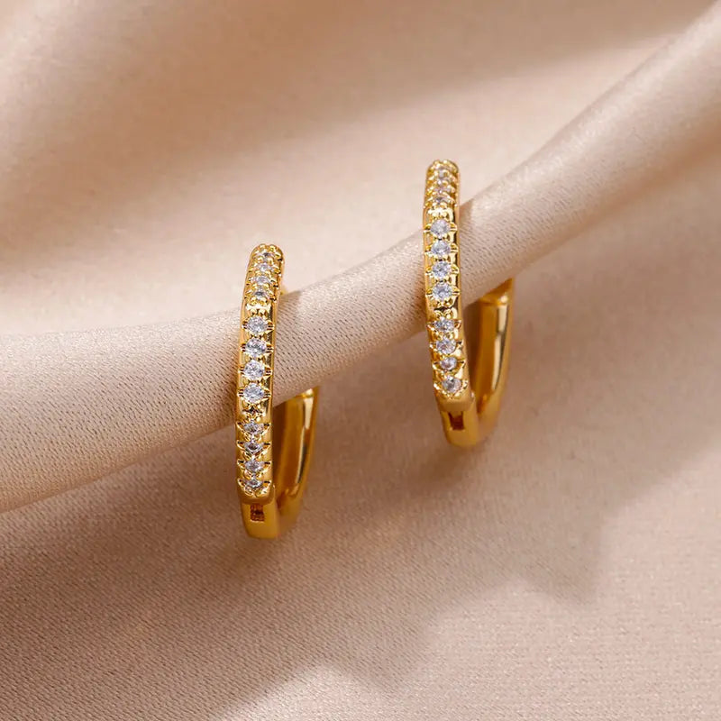 Polygon Zirconia Earrings for Women Stainless Steel Hoop Jewelry Trend 2024