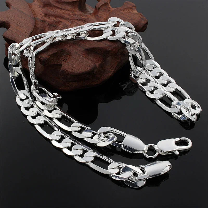 Men's Sterling Silver Chain Necklace 2MM-12MM 16-30 Inch High-End Jewelry