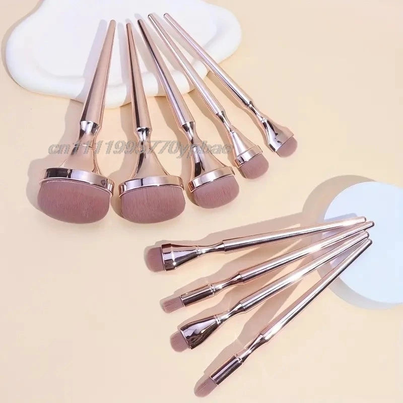 9pcs Rose Gold Makeup Brush Set for Face Eyeshadow Blush Highlighter Foundation