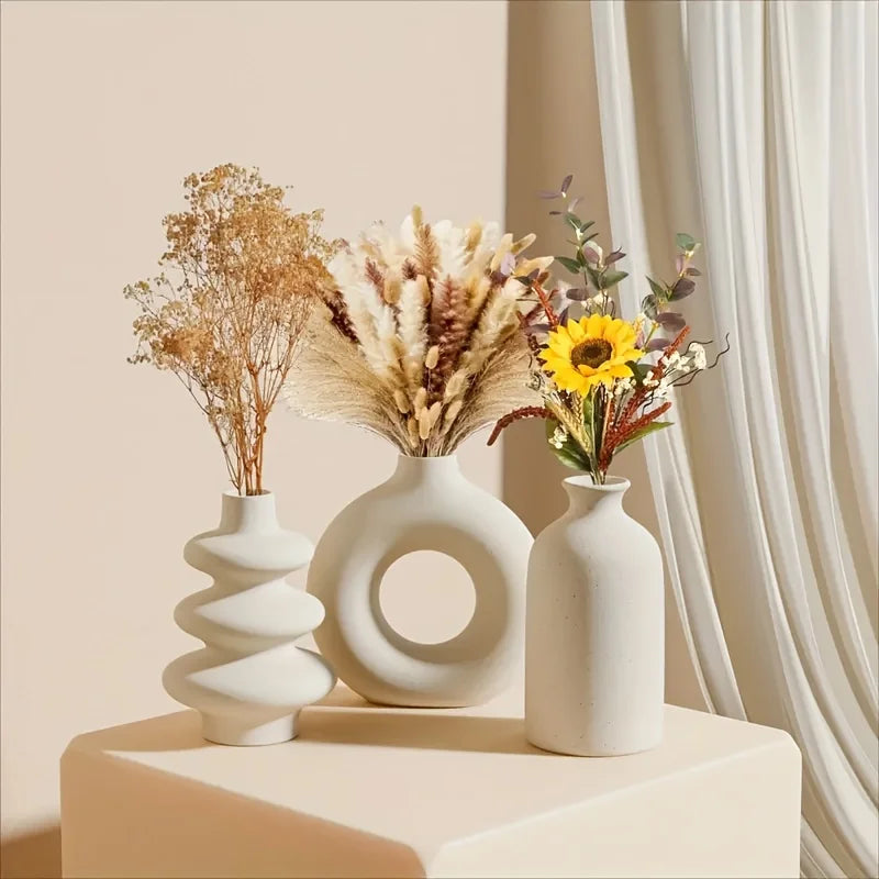 Set of 3 Ceramic Bohemian Vase Collection for Home & Wedding Decor