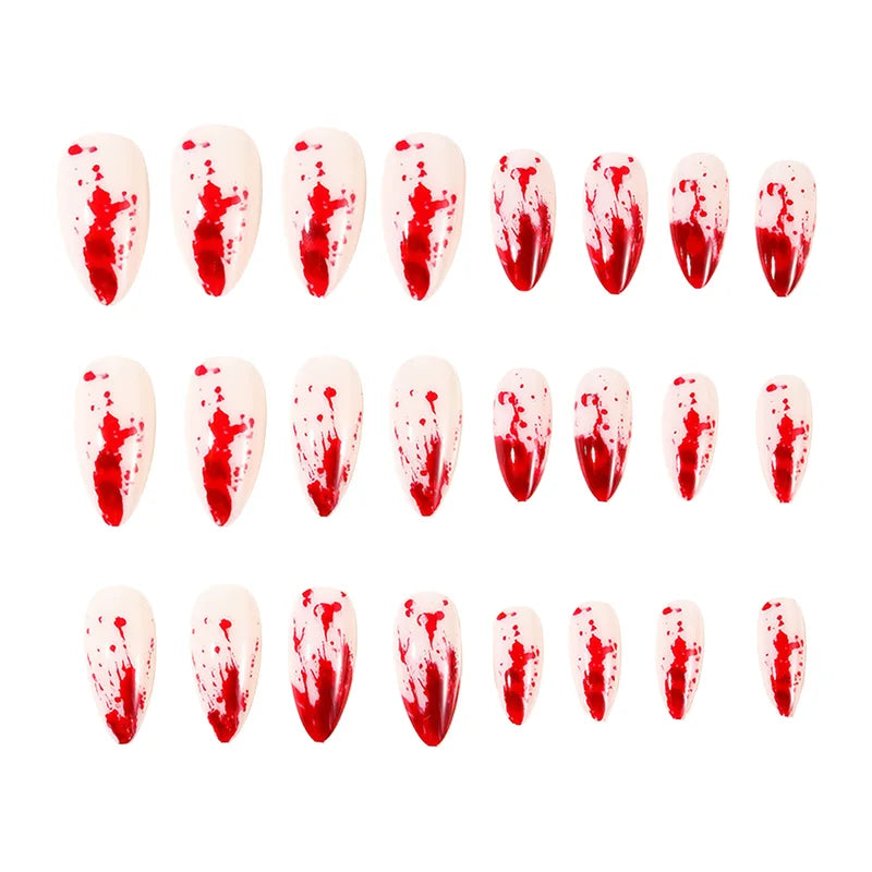 24Pcs Halloween Fake Nails with Red Blood Design - Press On Full Cover Manicure Set