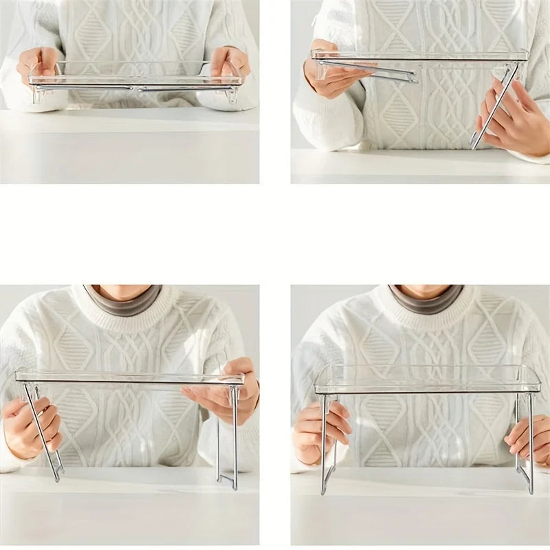 Clear Acrylic Desktop Organizer - Foldable & Stackable Storage for Office & Kitchen