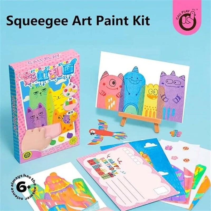 Kids Drawing & Painting Kit with Papers Paints & Squeegee - Animal Pattern DIY Art Set