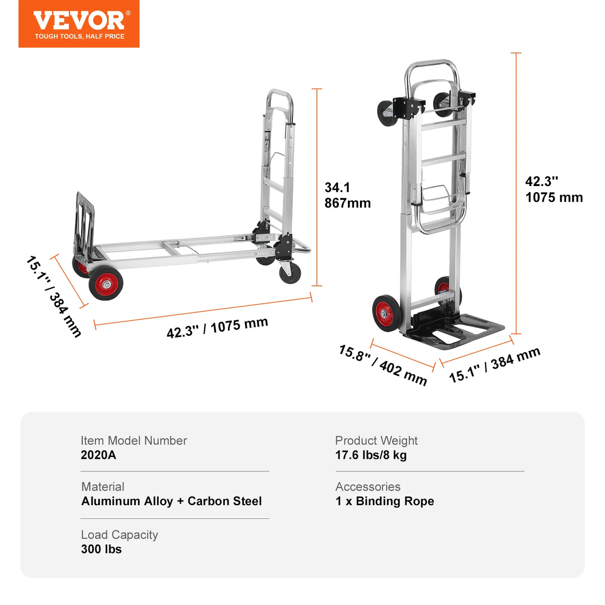 400 lbs Folding Hand Truck Dolly Utility Cart with Wheels for Moving & Warehouse