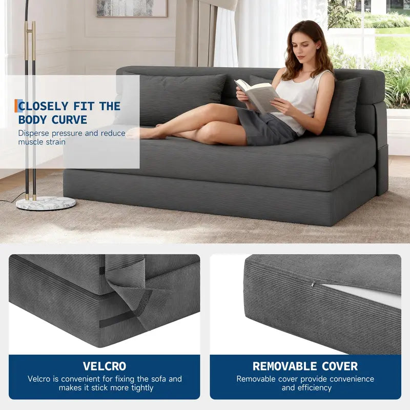4-in-1 Folding Sofa Bed Convertible Sleeper Couch with Pillow - Space-Saving Loveseat & Chair