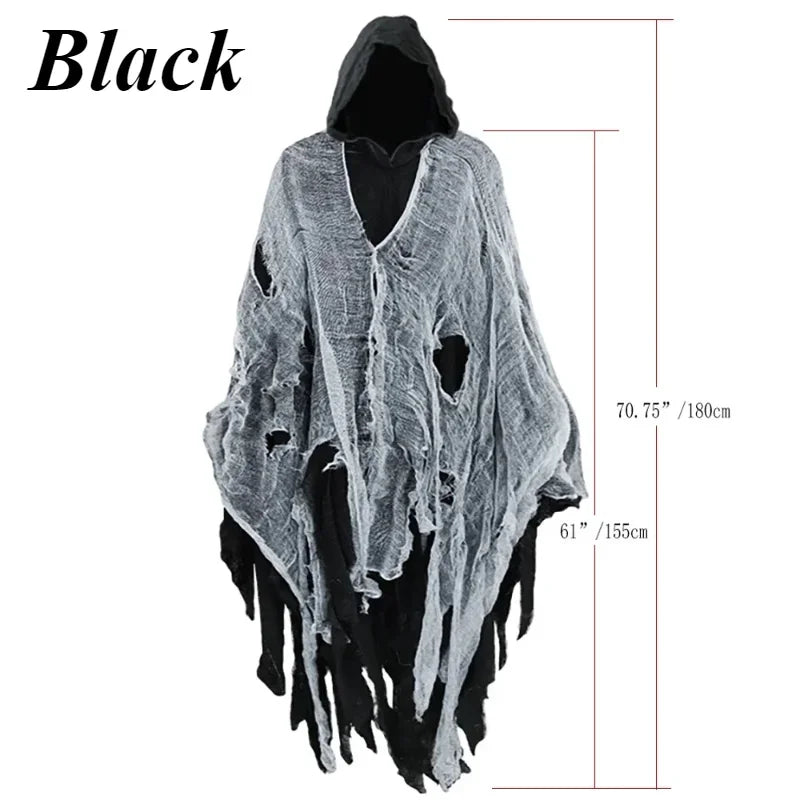 Halloween Ghost Cloak Costume Tattered Hooded Capes for Horror Parties