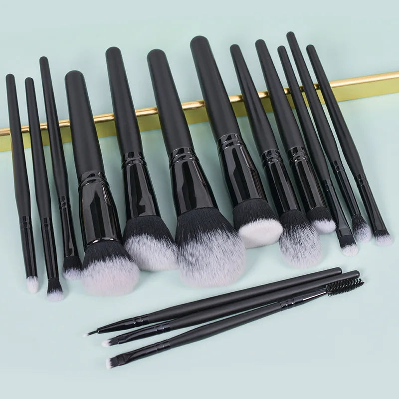 15pcs Makeup Brush Set with Synthetic Hair for Face & Eyes - Professional Cosmetic Tools